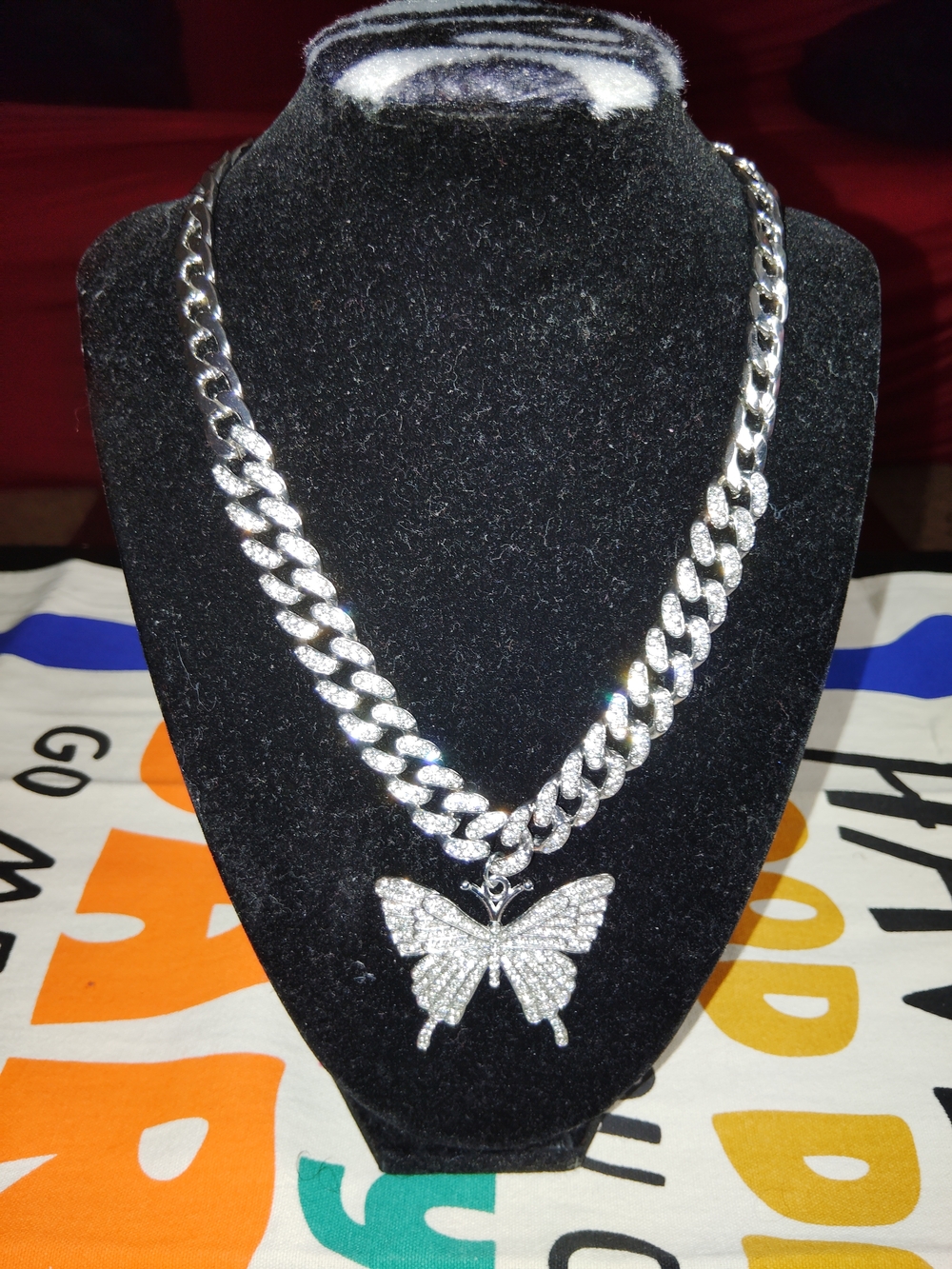 Silver Pavé Butterfly Cuban Link Necklace